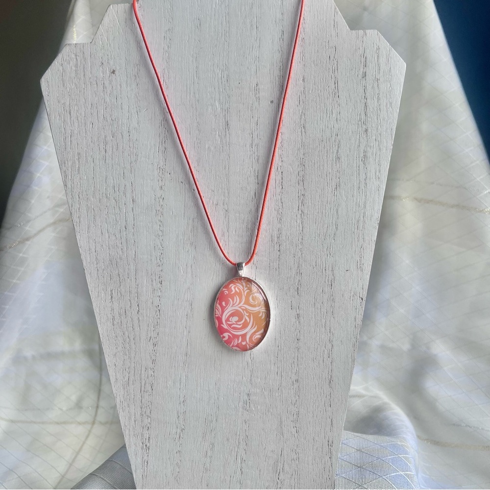 Pink Orange Yellow White Oval Pendant Necklace Minimalist  Contemporary Jewelry